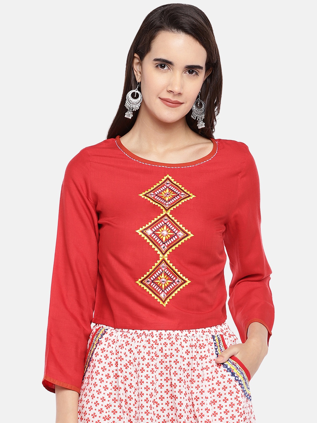 

Globus Women Red Self Design Top