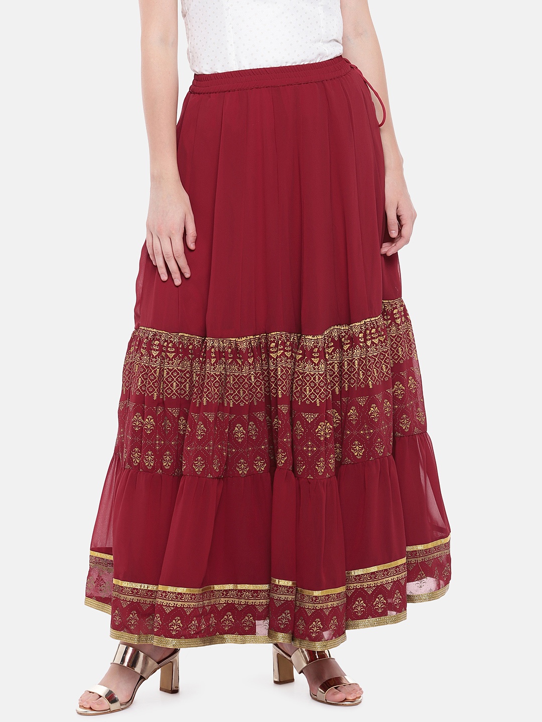 

Globus Women Maroon Foil Printed Maxi A-Line Skirt