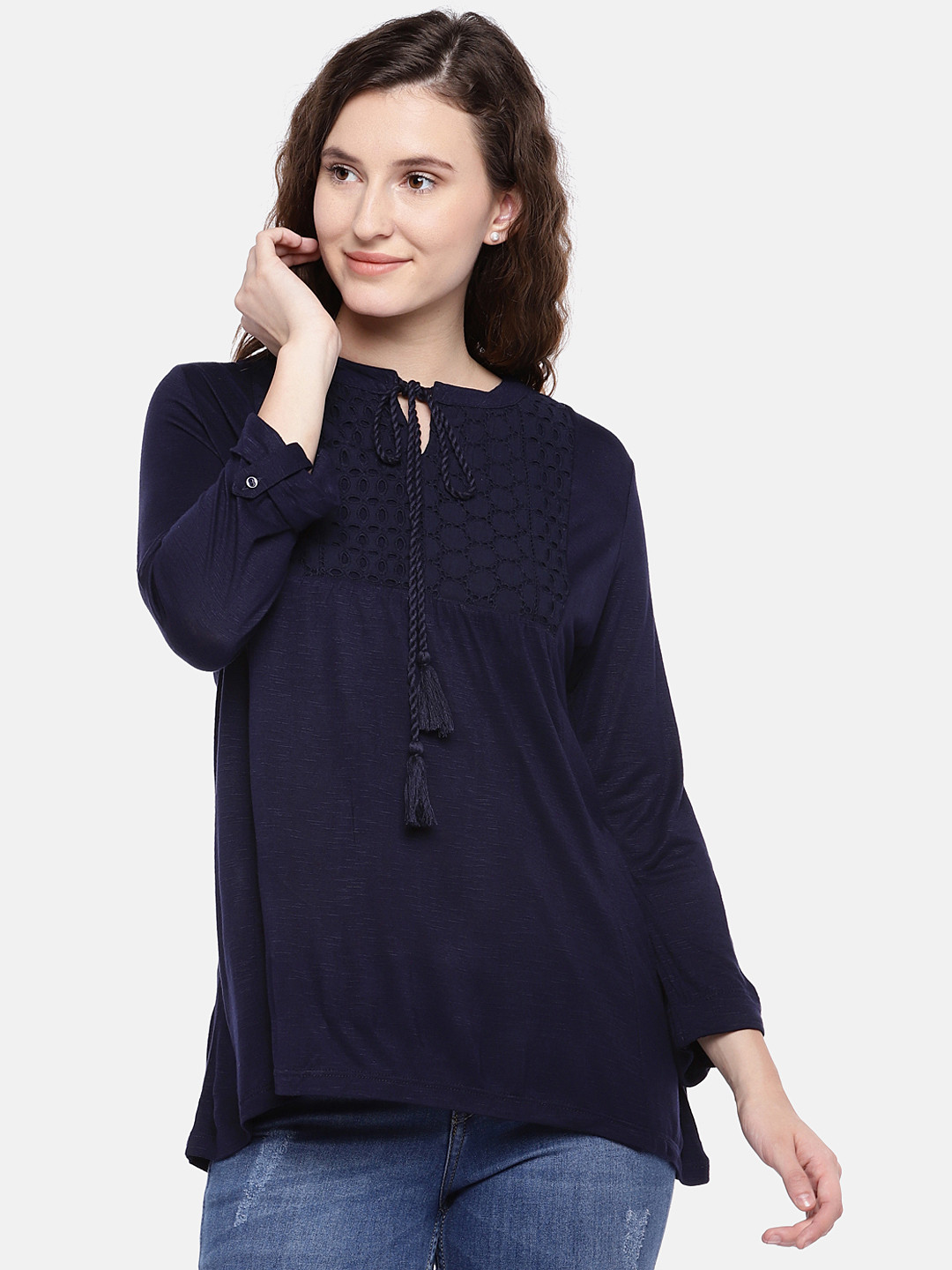 

Globus Women Navy Blue Self Design Top