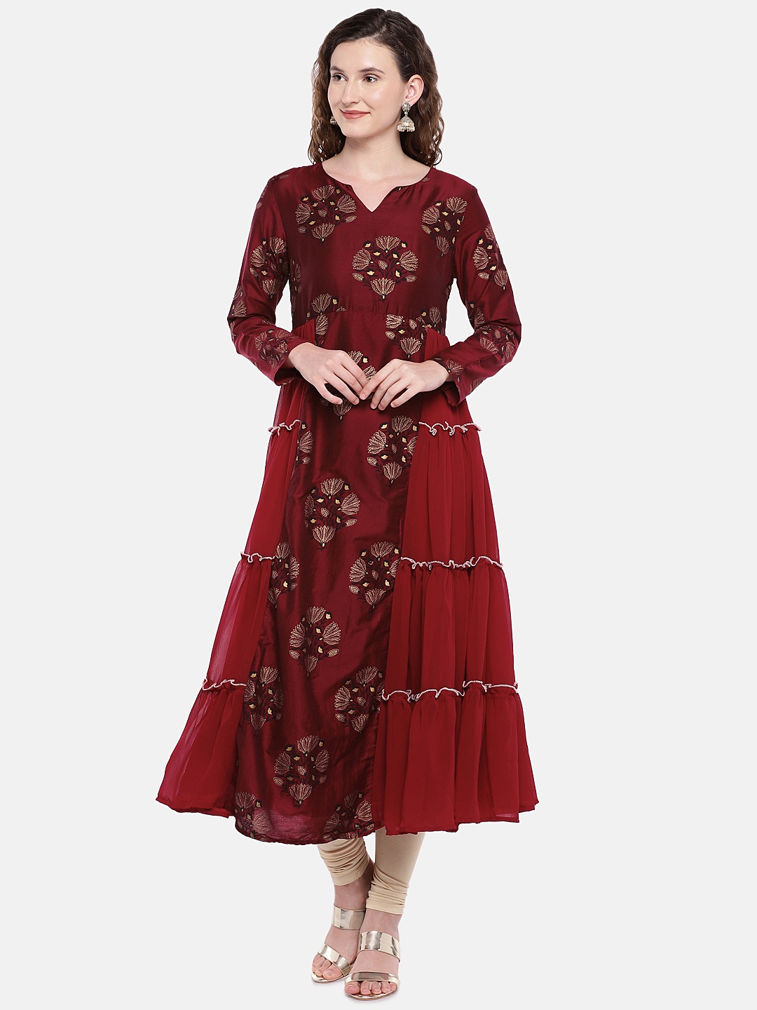 

Globus Women Maroon Printed A-Line Kurta