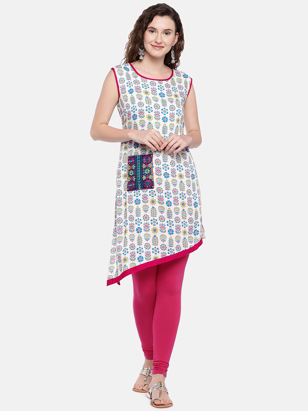 

Globus Women Off-White & Blue Printed A-Line Kurta