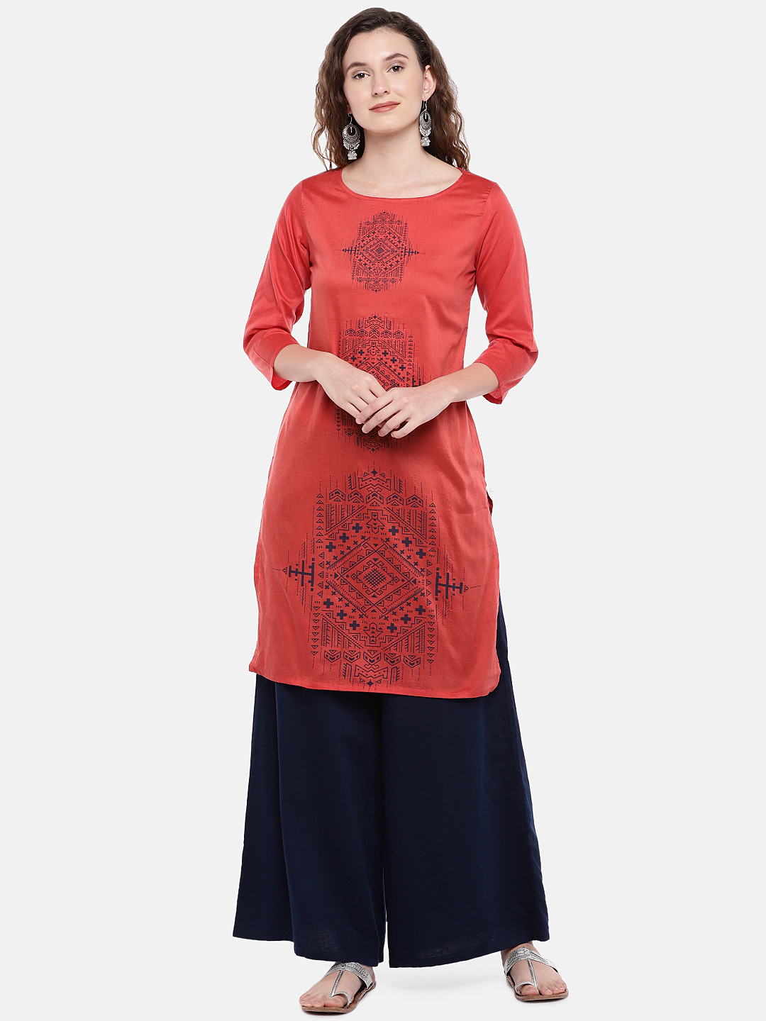 

Globus Women Red Printed Straight Kurta