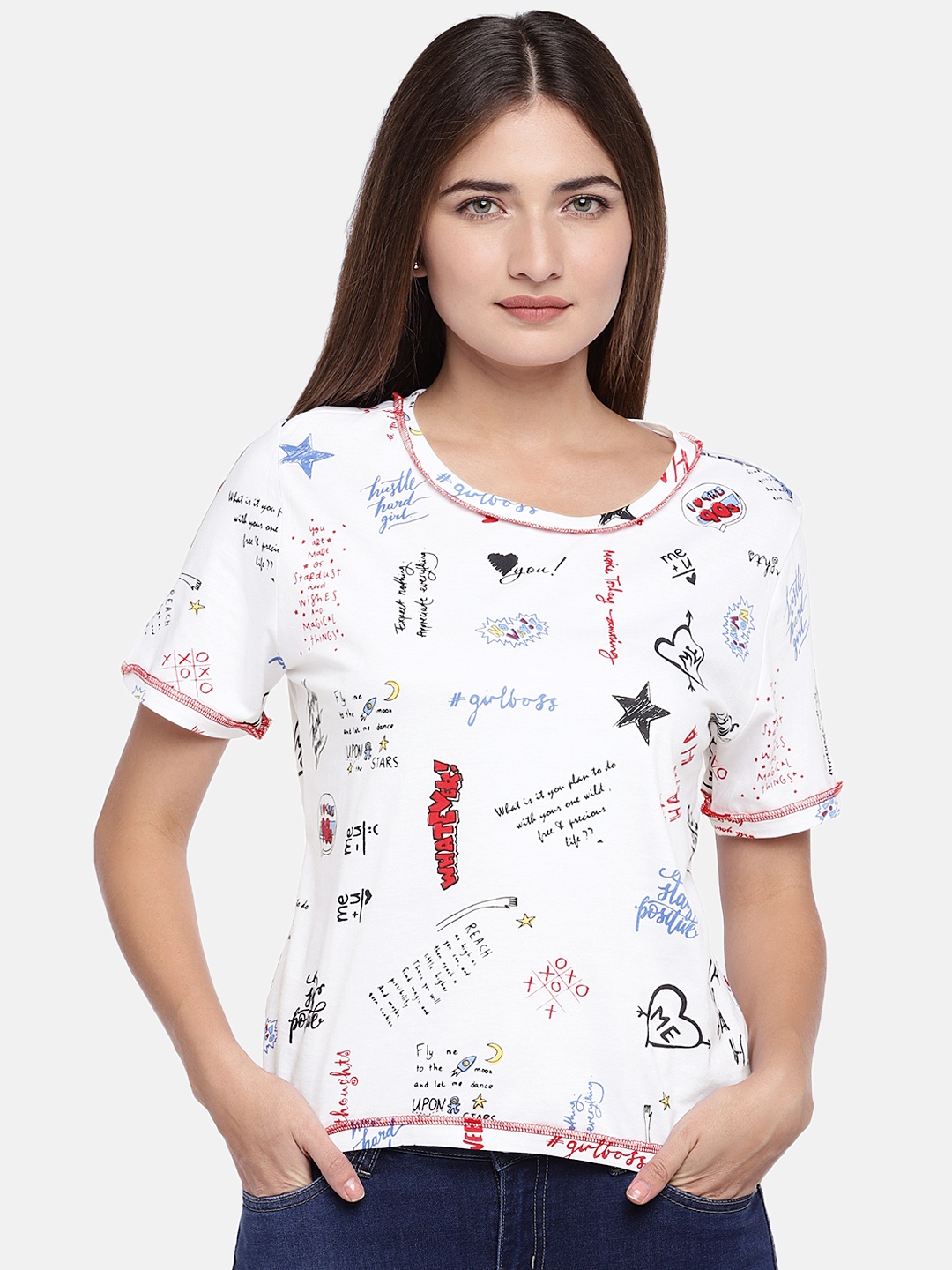 

Globus Women White Printed Pure Cotton Top