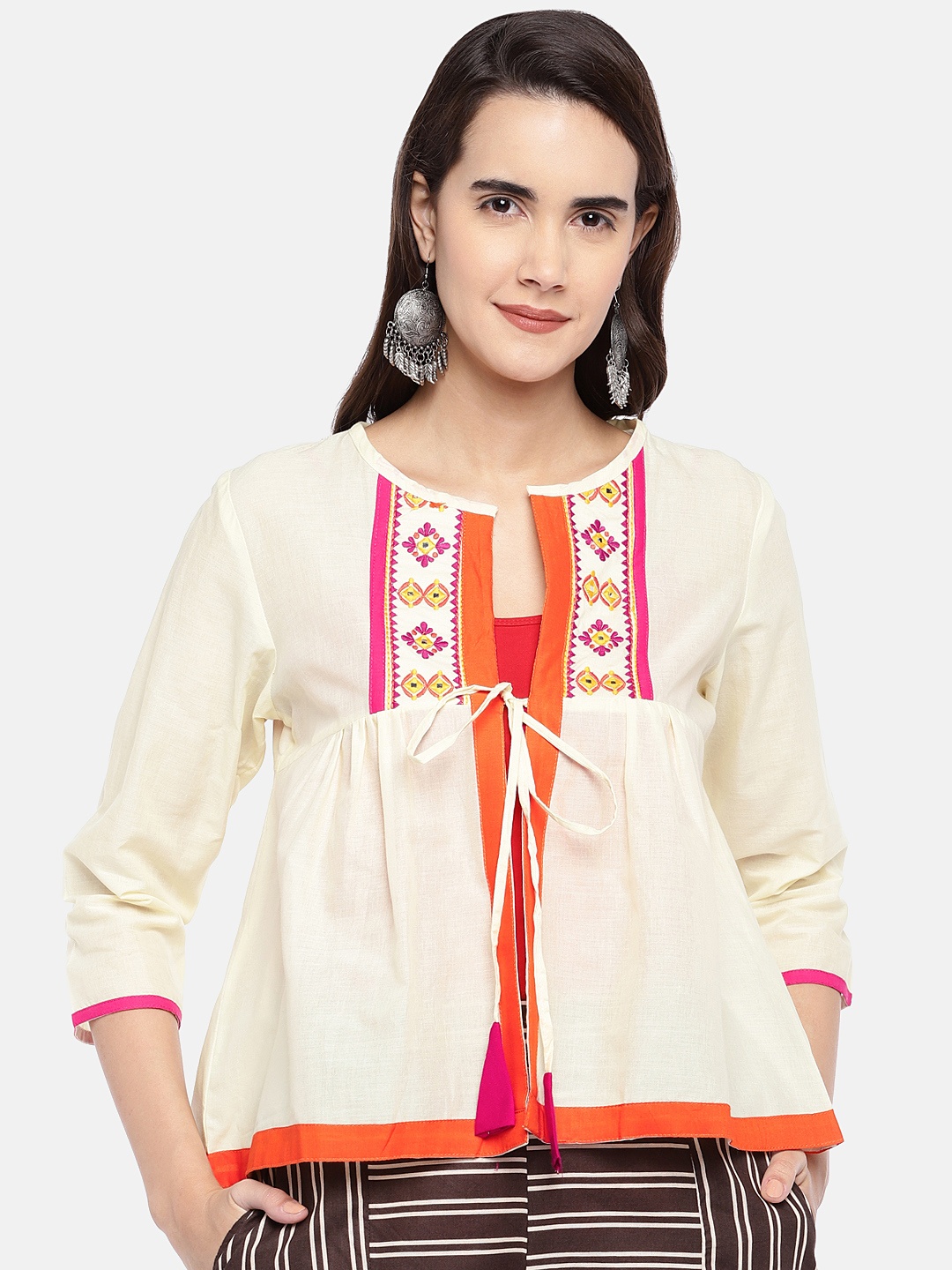 

Globus Women Beige Self Design Empire Top