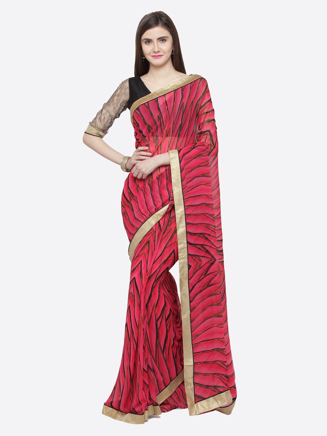 

Shaily Pink & Black Printed Saree