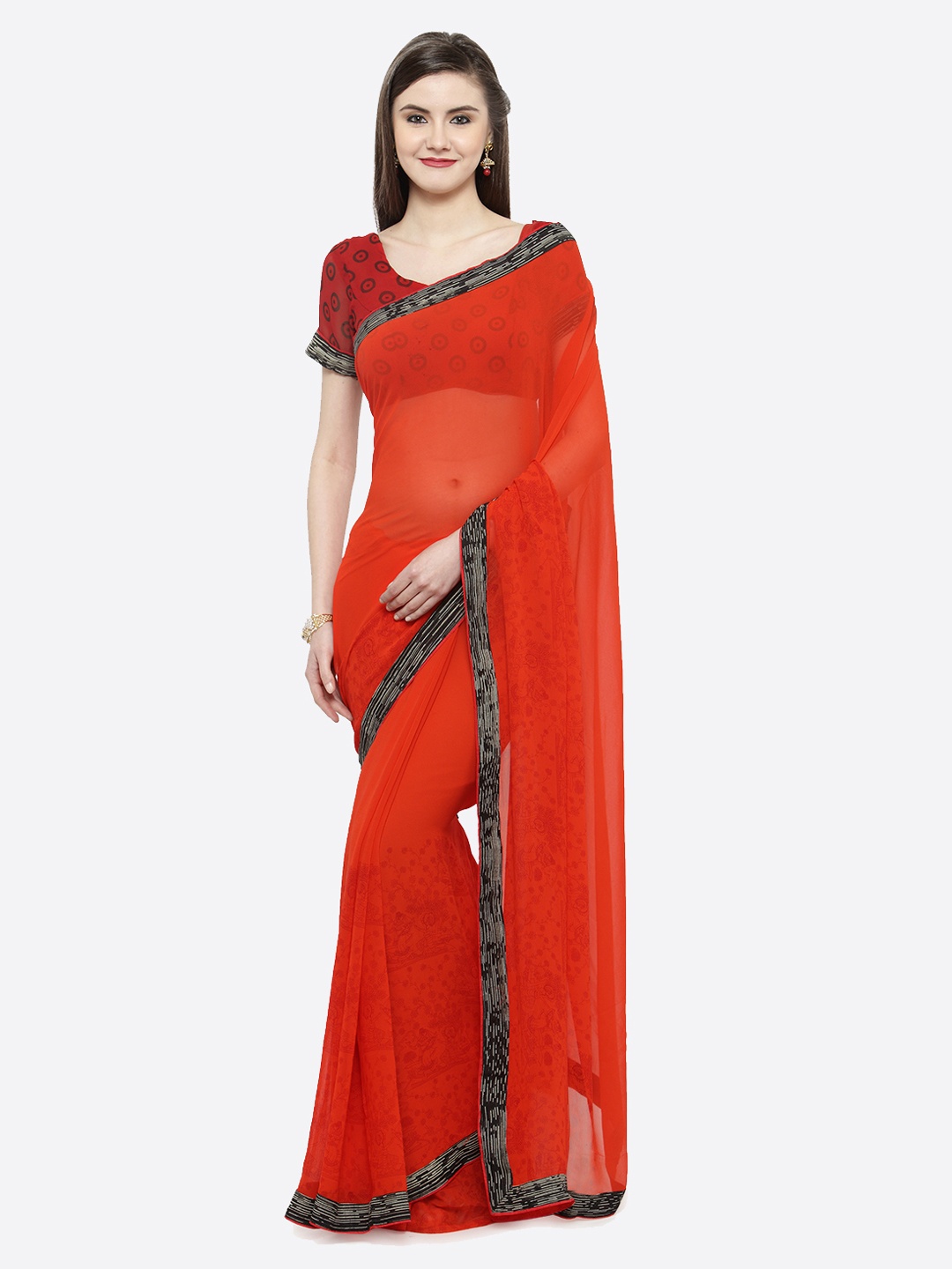 

Shaily Red Solid Pure Georgette Saree