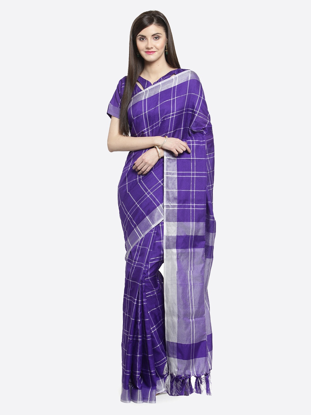 

Shaily Purple Checked Pure Linen Saree