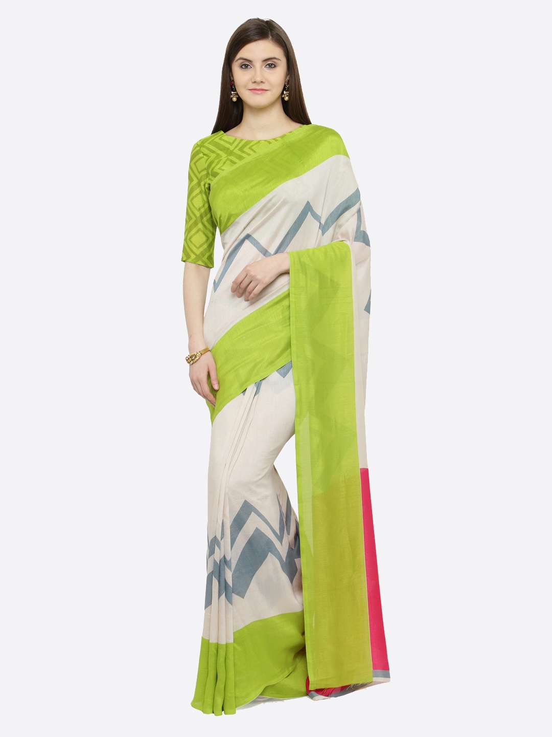 

Shaily White & Pink Printed Saree