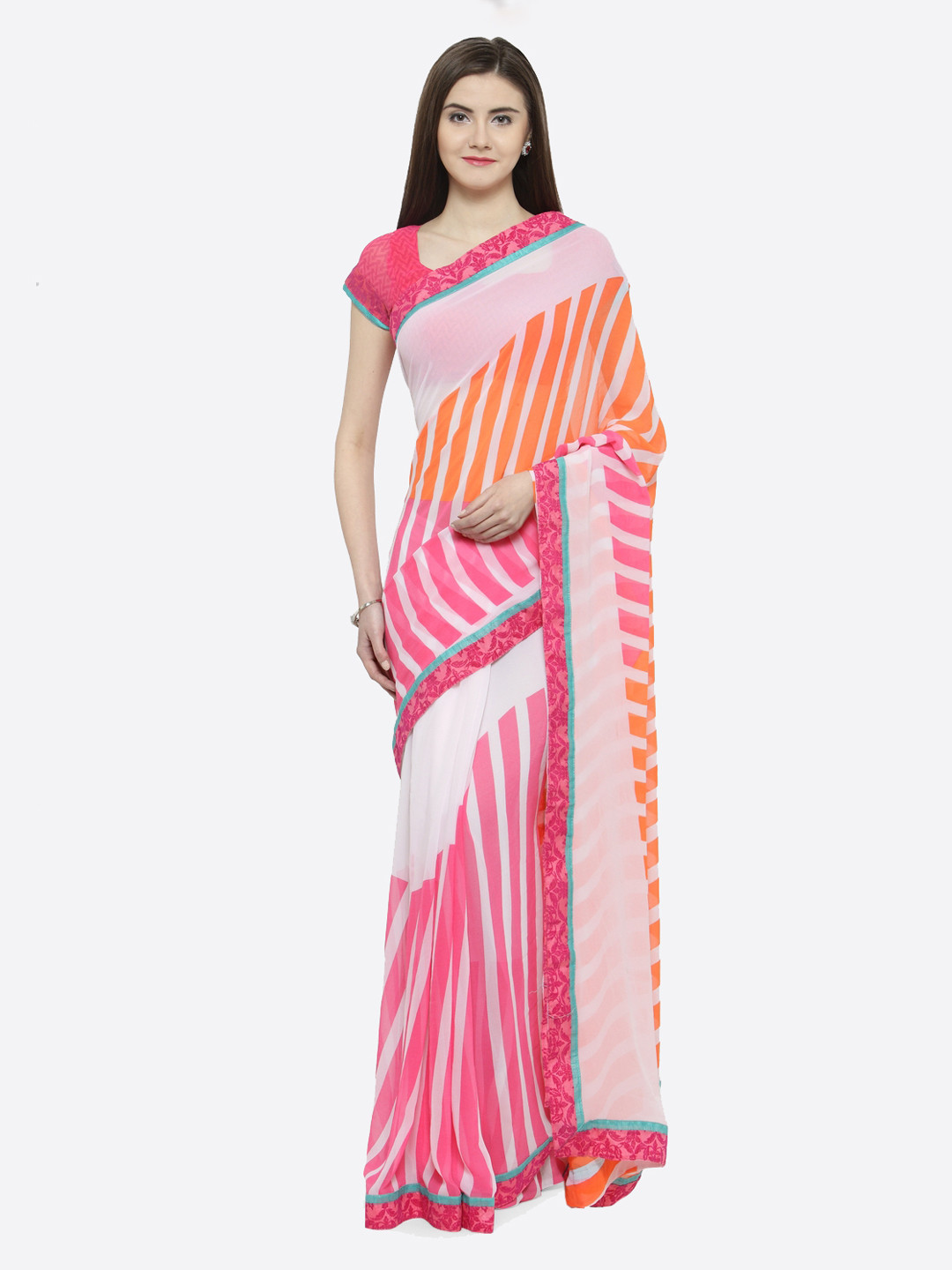 

Shaily Pink & Orange Pure Georgette Printed Saree