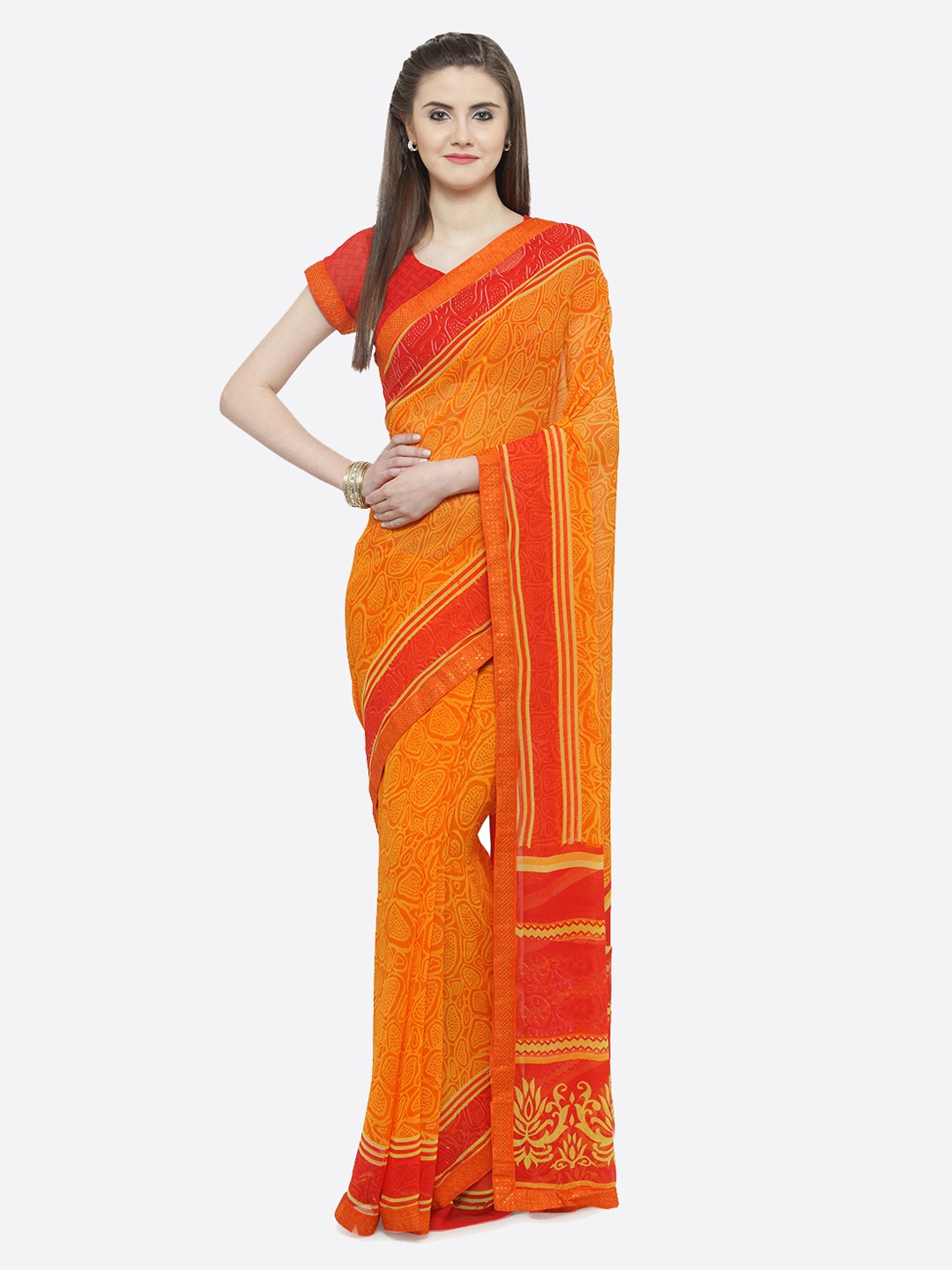 

Shaily Orange & Red Printed Saree