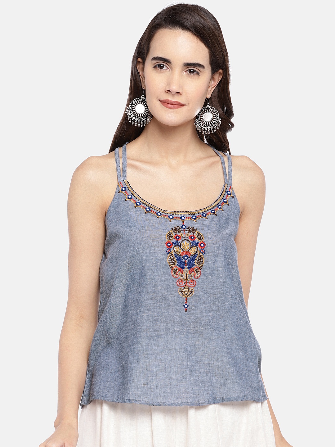 

Globus Women Blue Self Design A-Line Top
