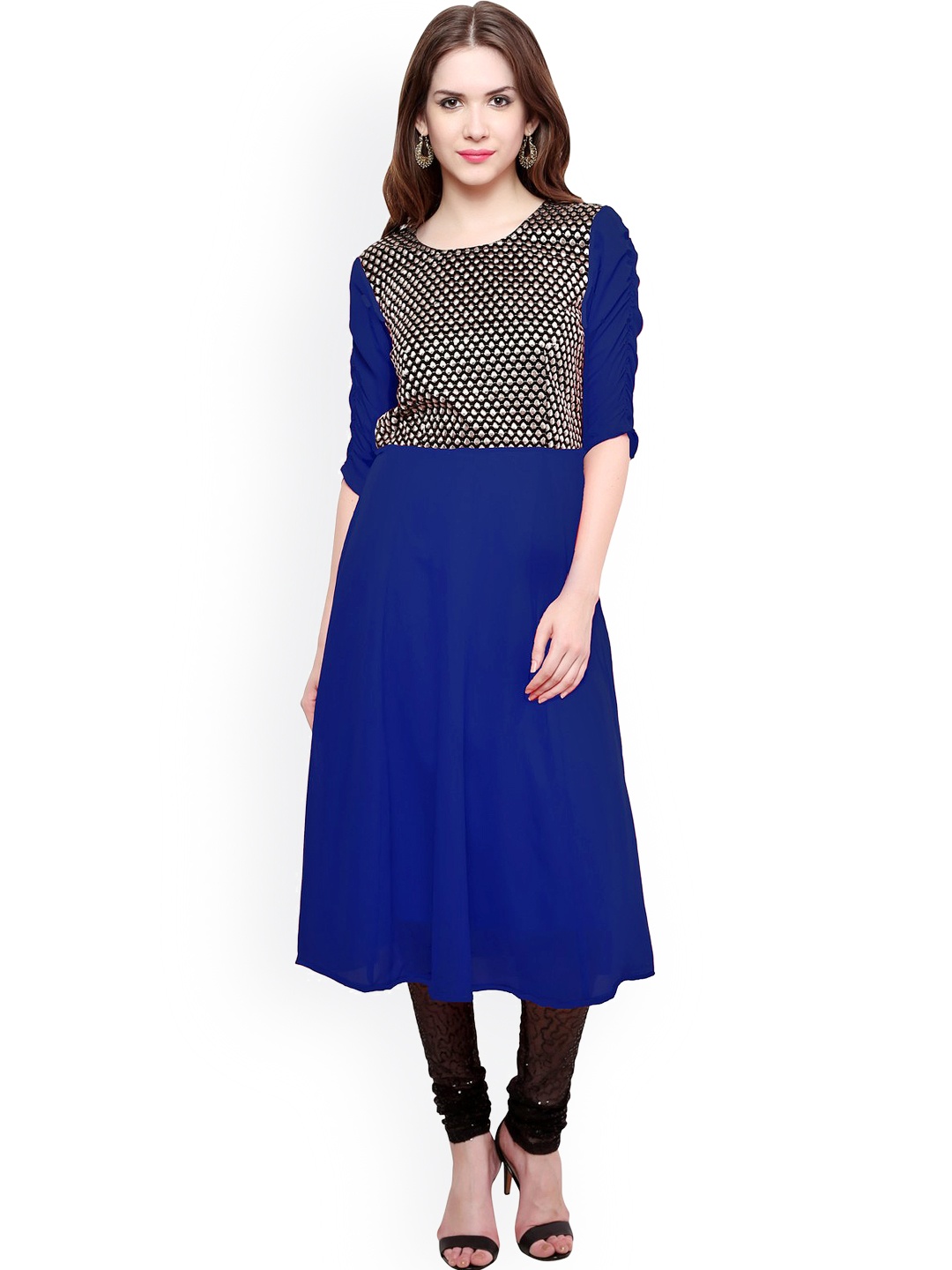

Pannkh Womne Blue Yoke Design Brocade Kurta