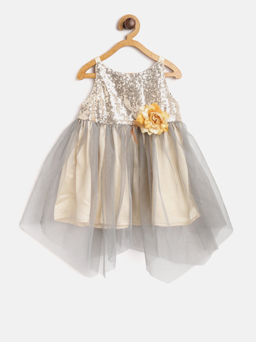 

Nauti Nati Girls Golden Sequinned Net Fit & Flare Dress, Gold