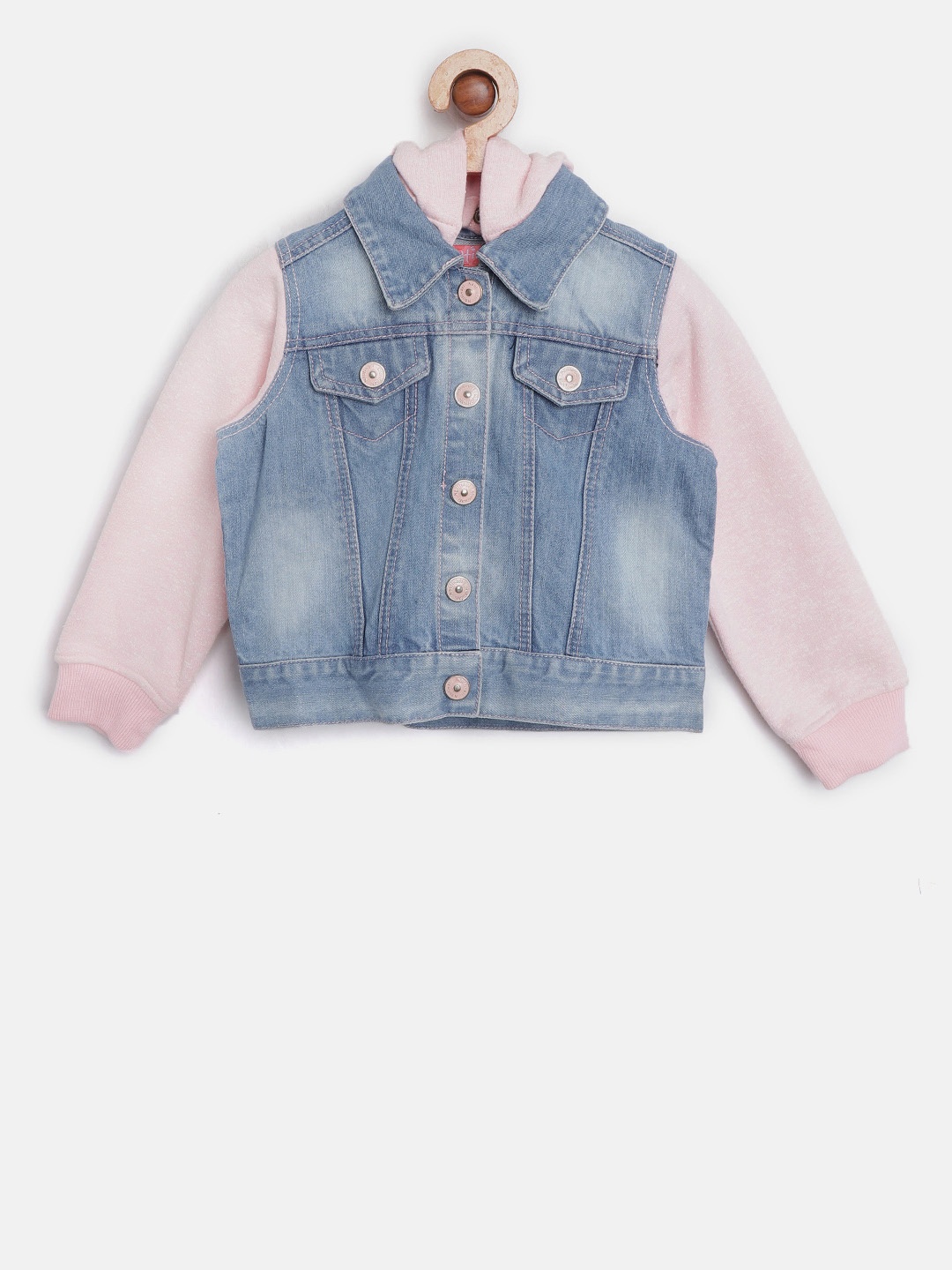 

Nauti Nati Girls Blue & Pink Washed Hooded Denim Jacket