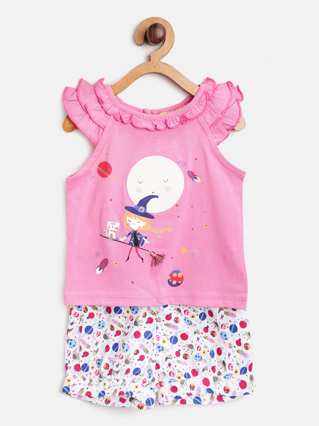 

Nauti Nati Girls Pink & White Printed Top with Shorts