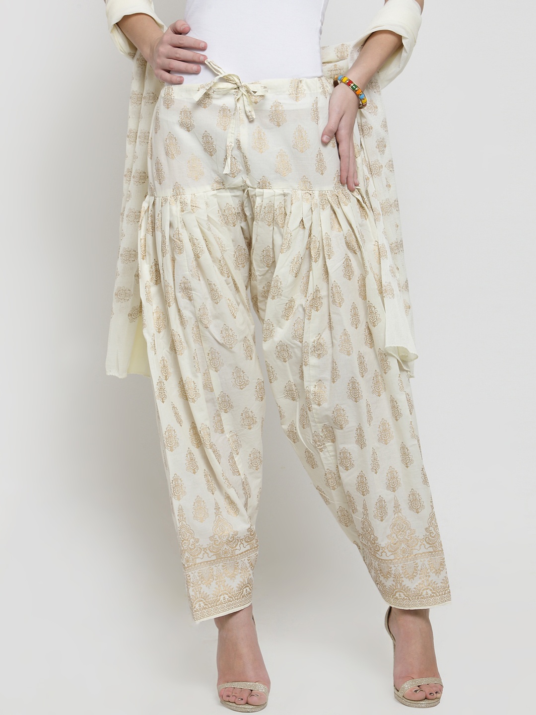 

Clora Creations Off-White & Beige Printed Patiala & Dupatta