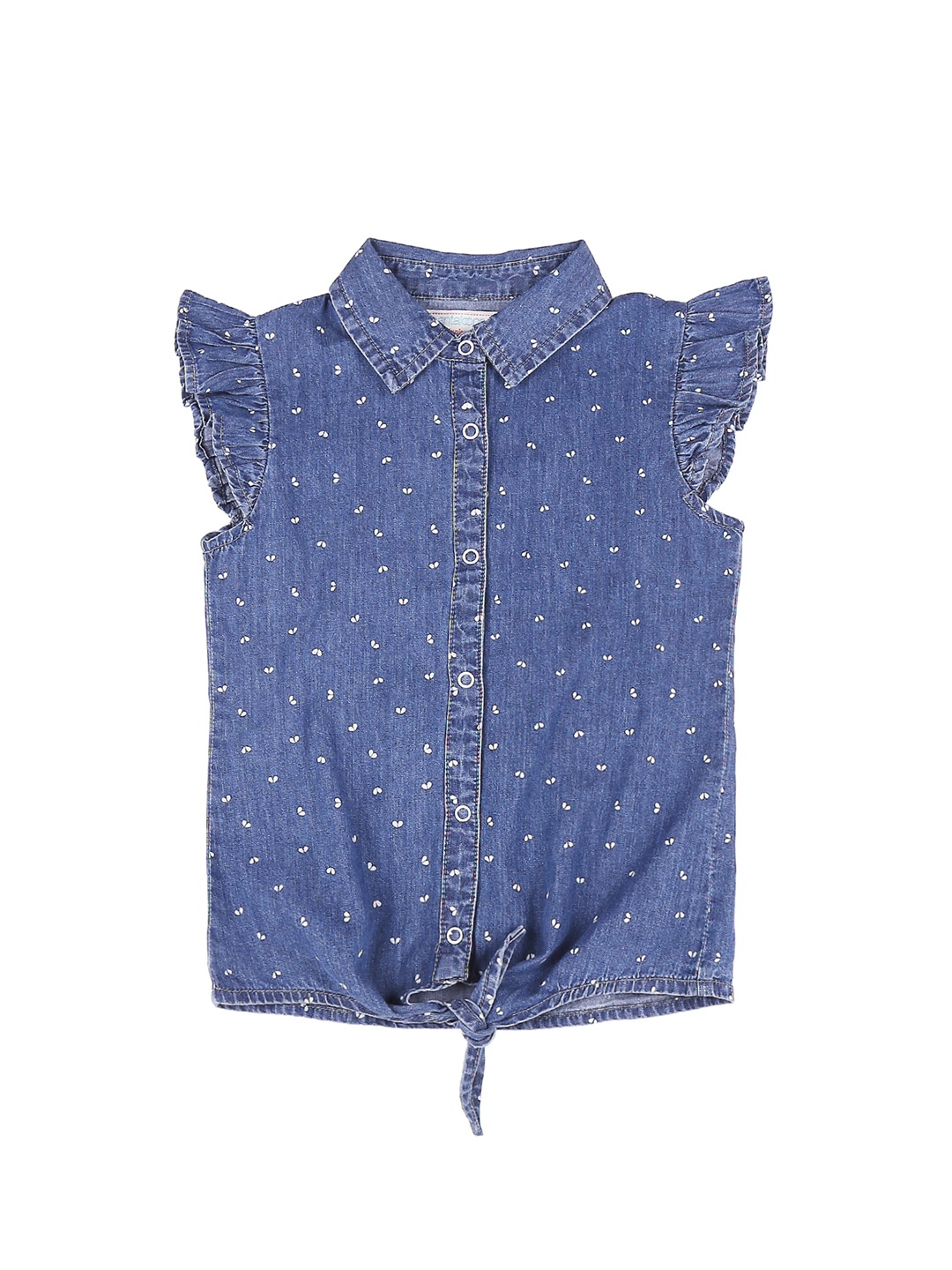 

Pantaloons Junior Girls Blue Printed Denim Shirt Style Pure Cotton Top