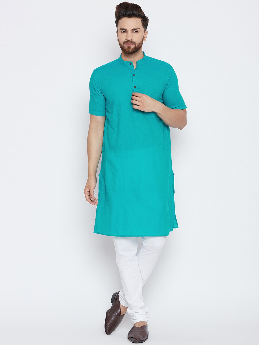 

even Men Green Solid Straight Kurta