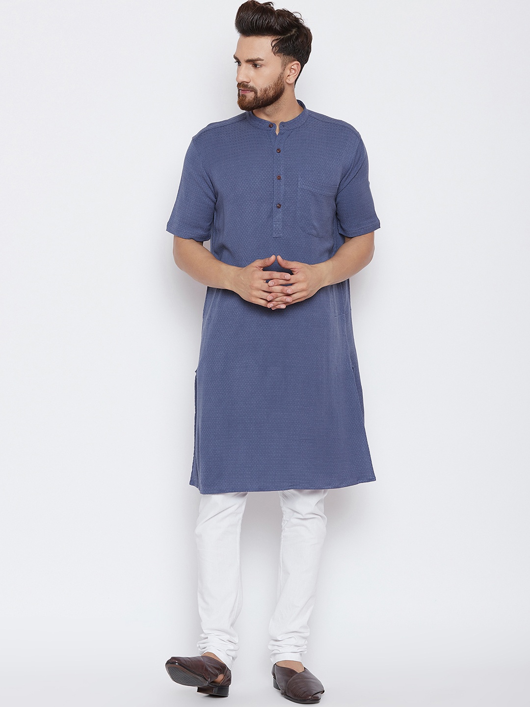 

even Men Blue Woven Design Straight Kurta