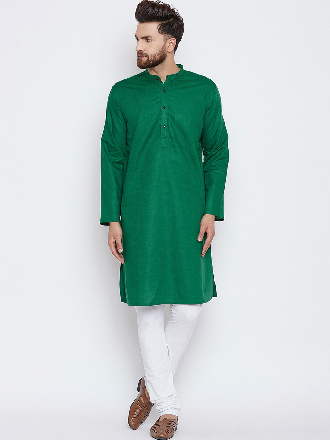 

even Men Green Striped Straight Kurta
