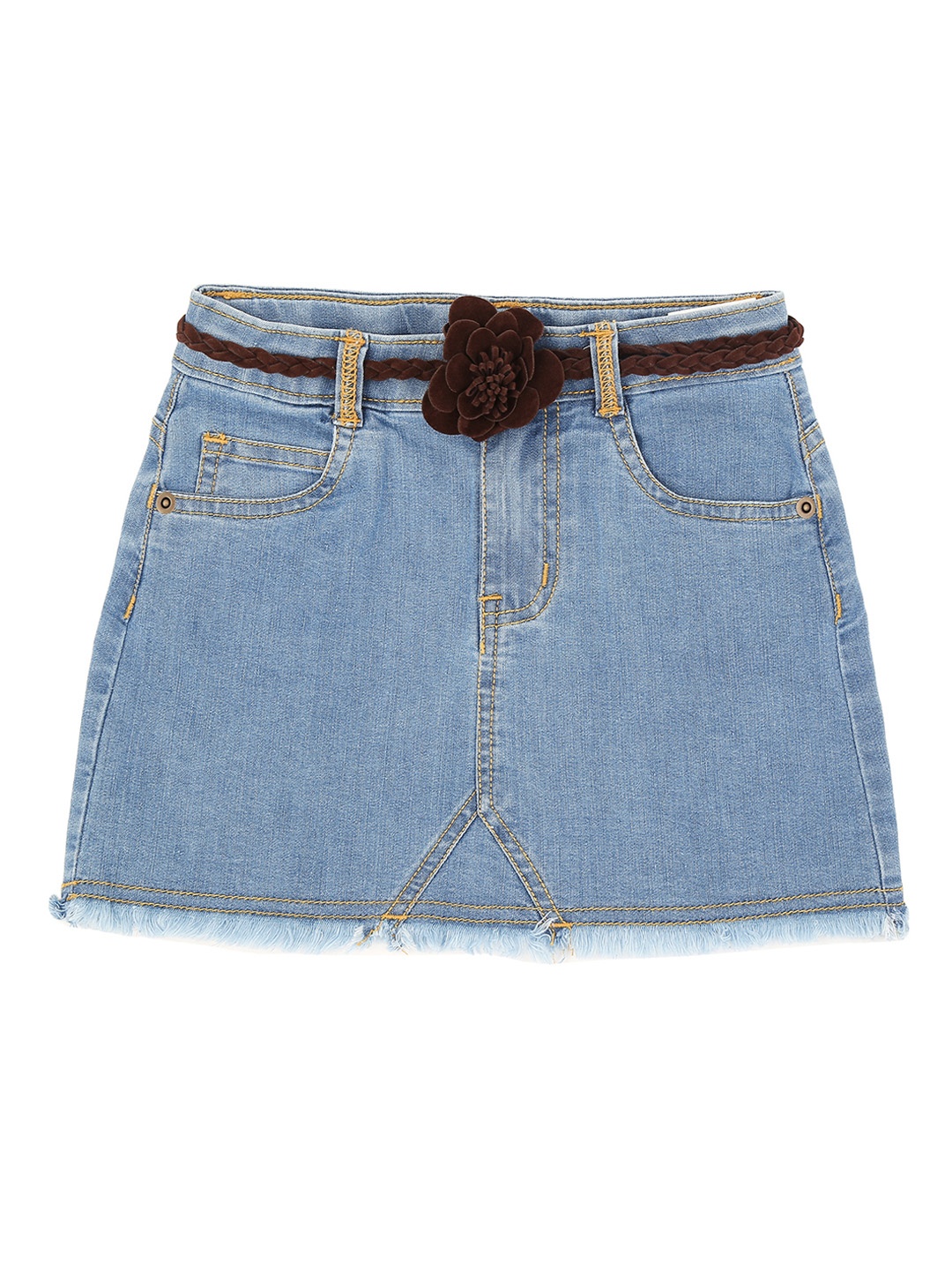 

Pantaloons Junior Girls Blue Solid A-Line Denim Pure Cotton Skirt