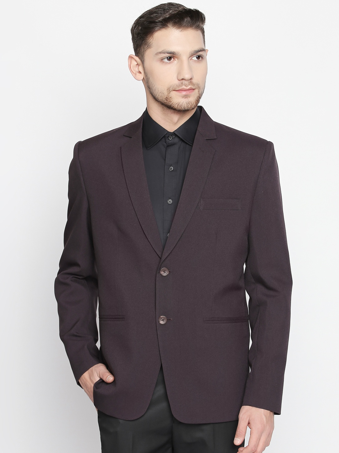 

Blacksmith Men Burgundy Solid Regular-Fit Single-Breasted Blazer