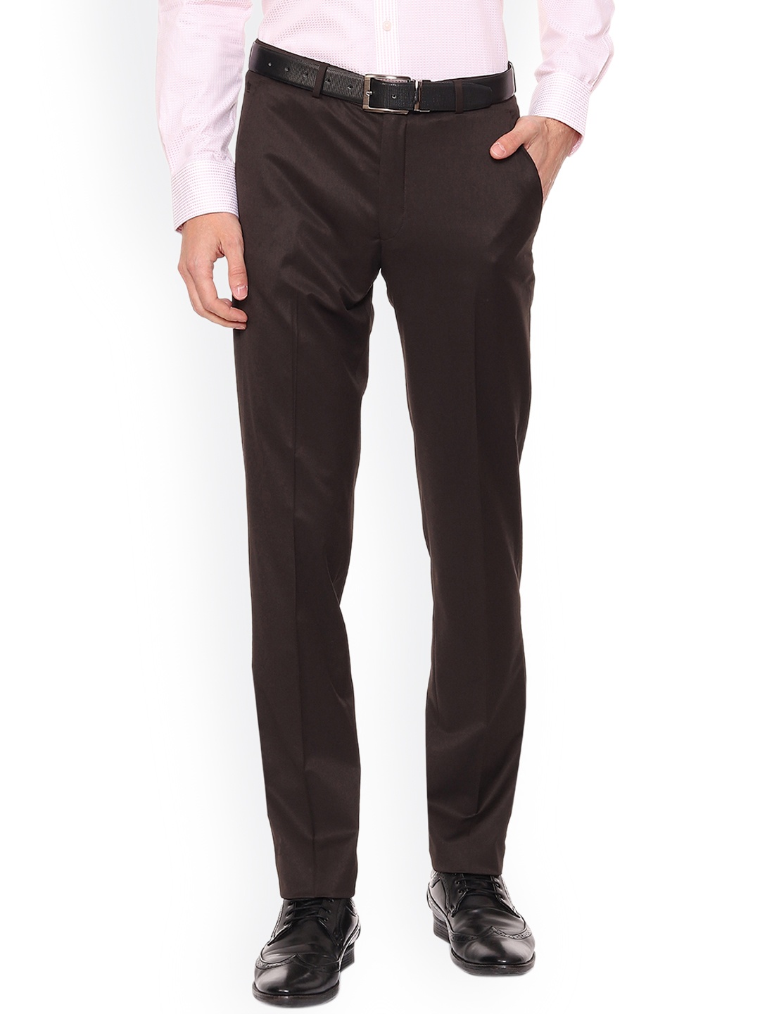 

Louis Philippe Men Brown Slim Fit Solid Formal Trousers