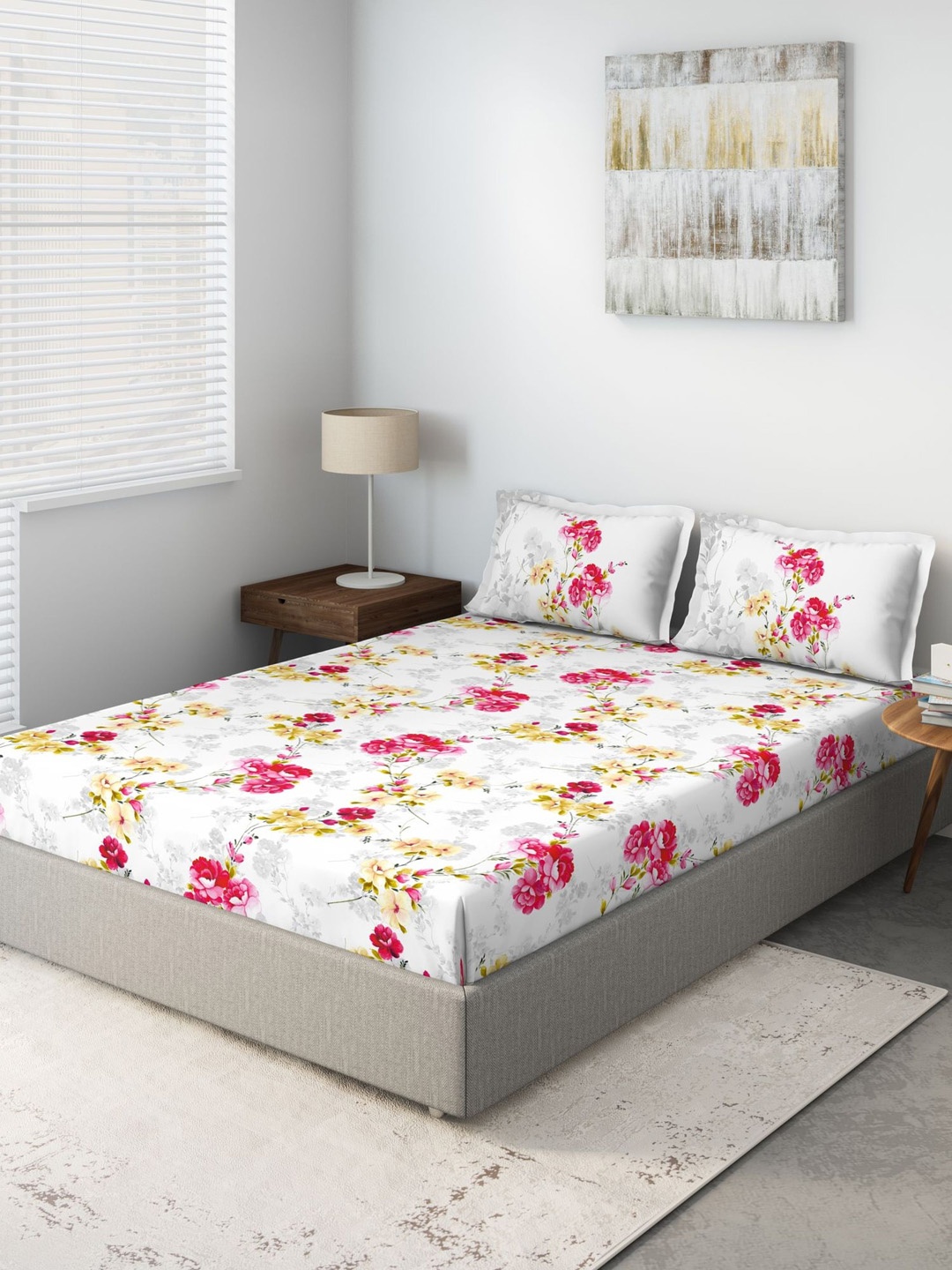 

DDecor Pink & White Floral 140 TC Cotton 1 Queen Bedsheet with 2 Pillow Covers