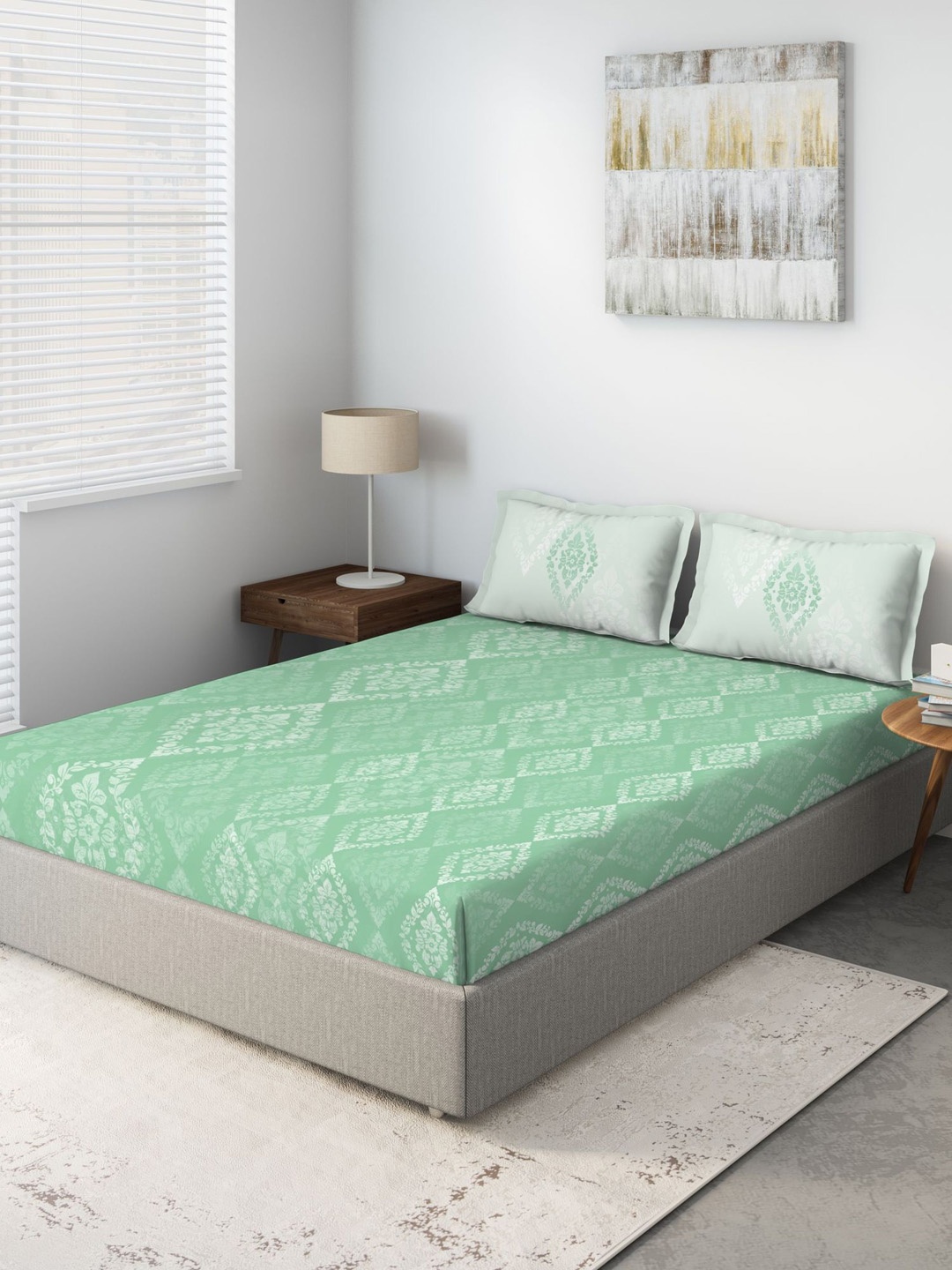 

DDecor Green Floral 140 TC Cotton 1 Queen Bedsheet with 2 Pillow Covers