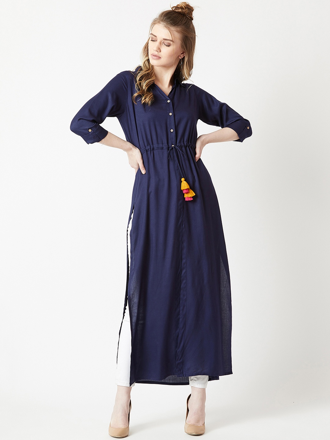 

Miss Chase Women Navy Blue Solid Shirt Style Top