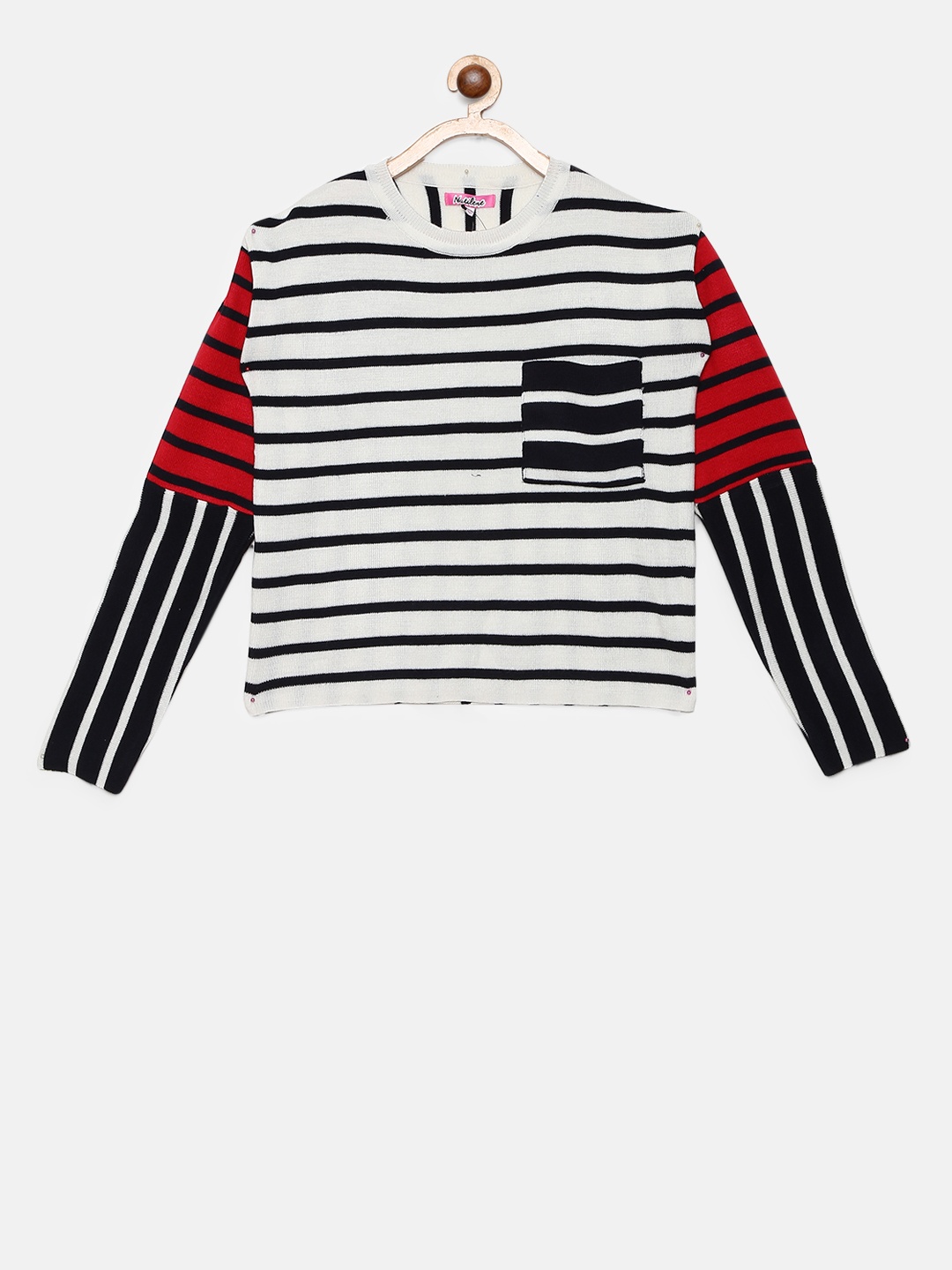 

Natilene Girls White & Black Striped Pullover
