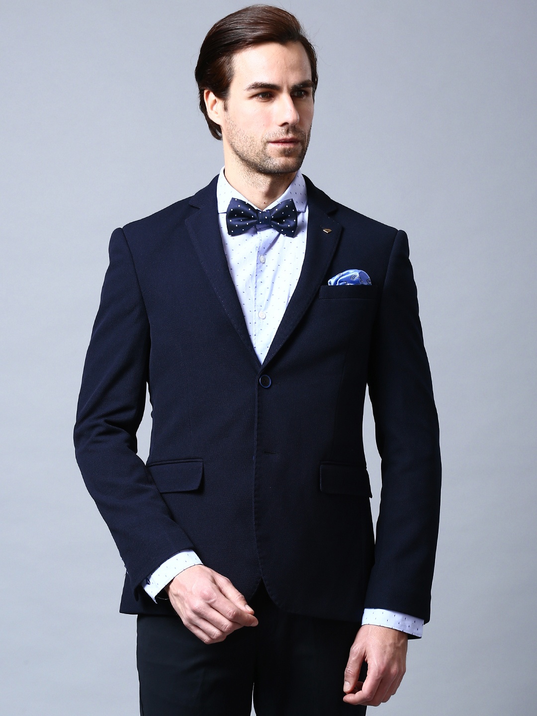 

INVICTUS Navy Slim Fit Knitted Blazer, Navy blue