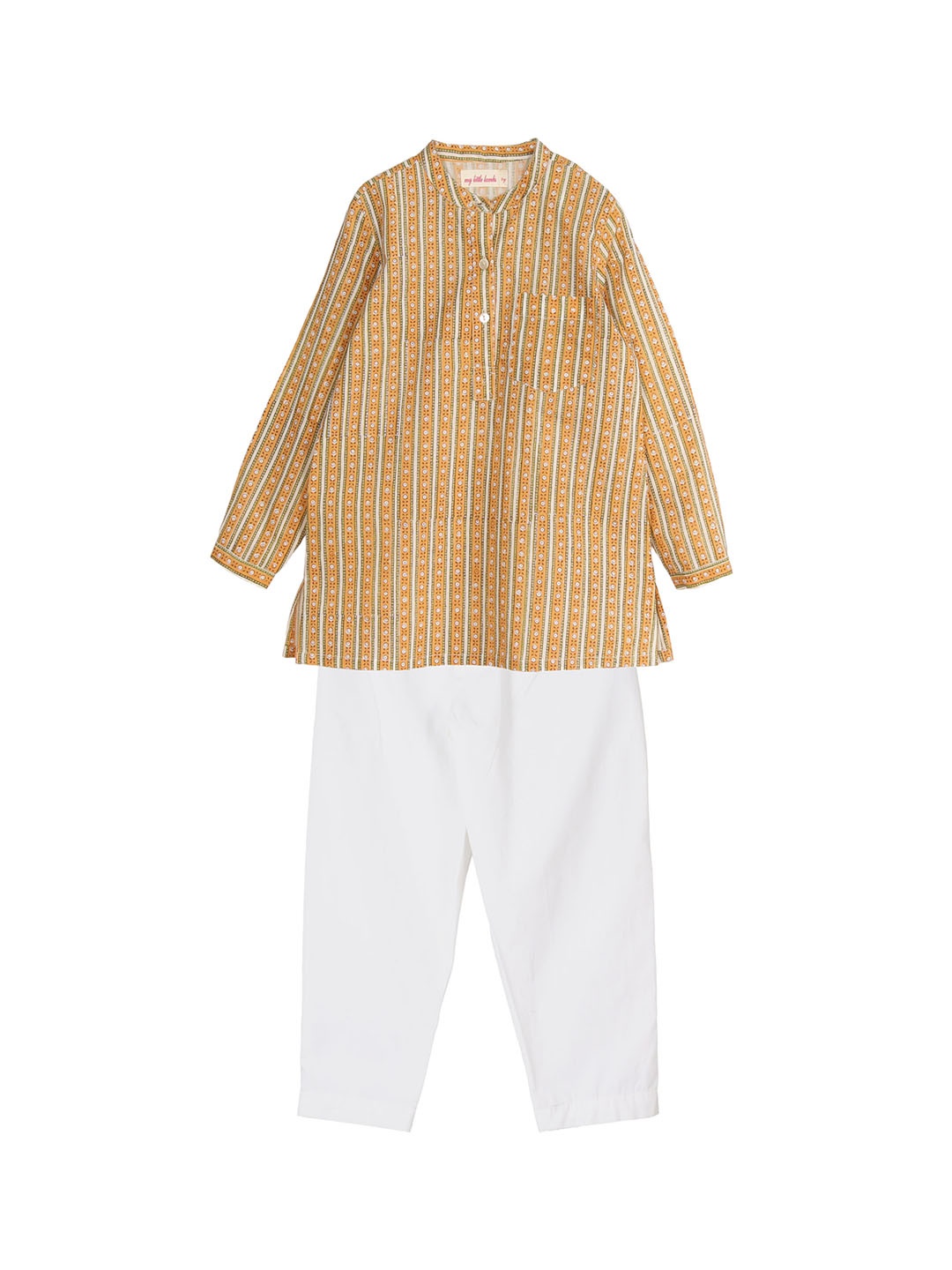 

My Little Lambs Boys Beige & Yellow Printed Kurta with Pyjamas