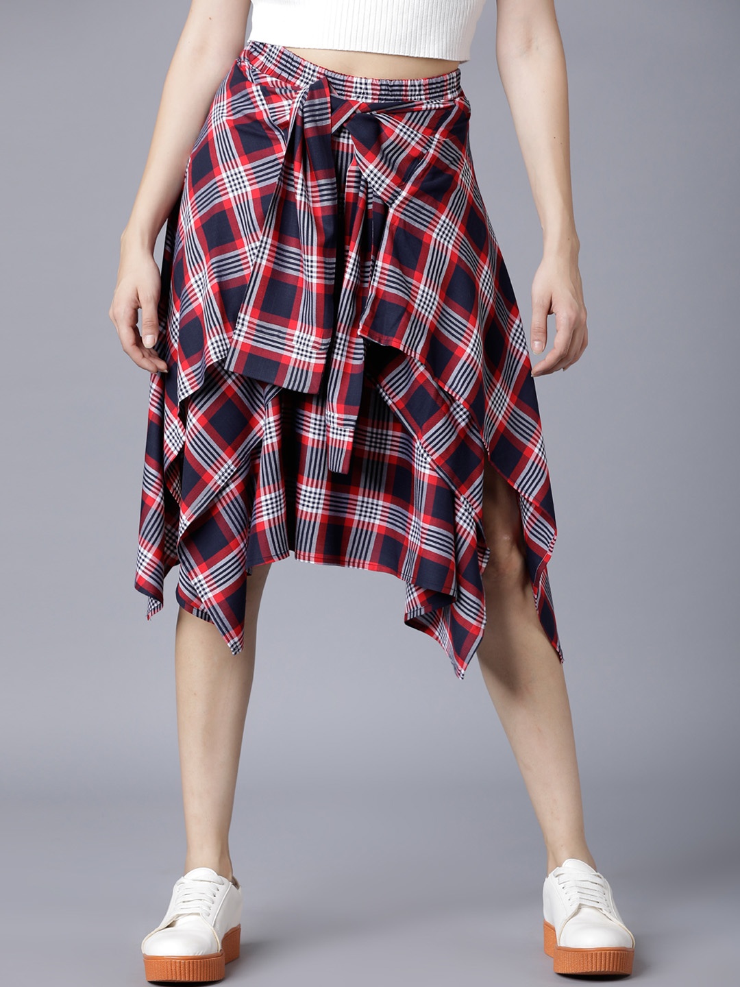 

Tokyo Talkies Women Navy Blue & Red Checked A-Line Skirt