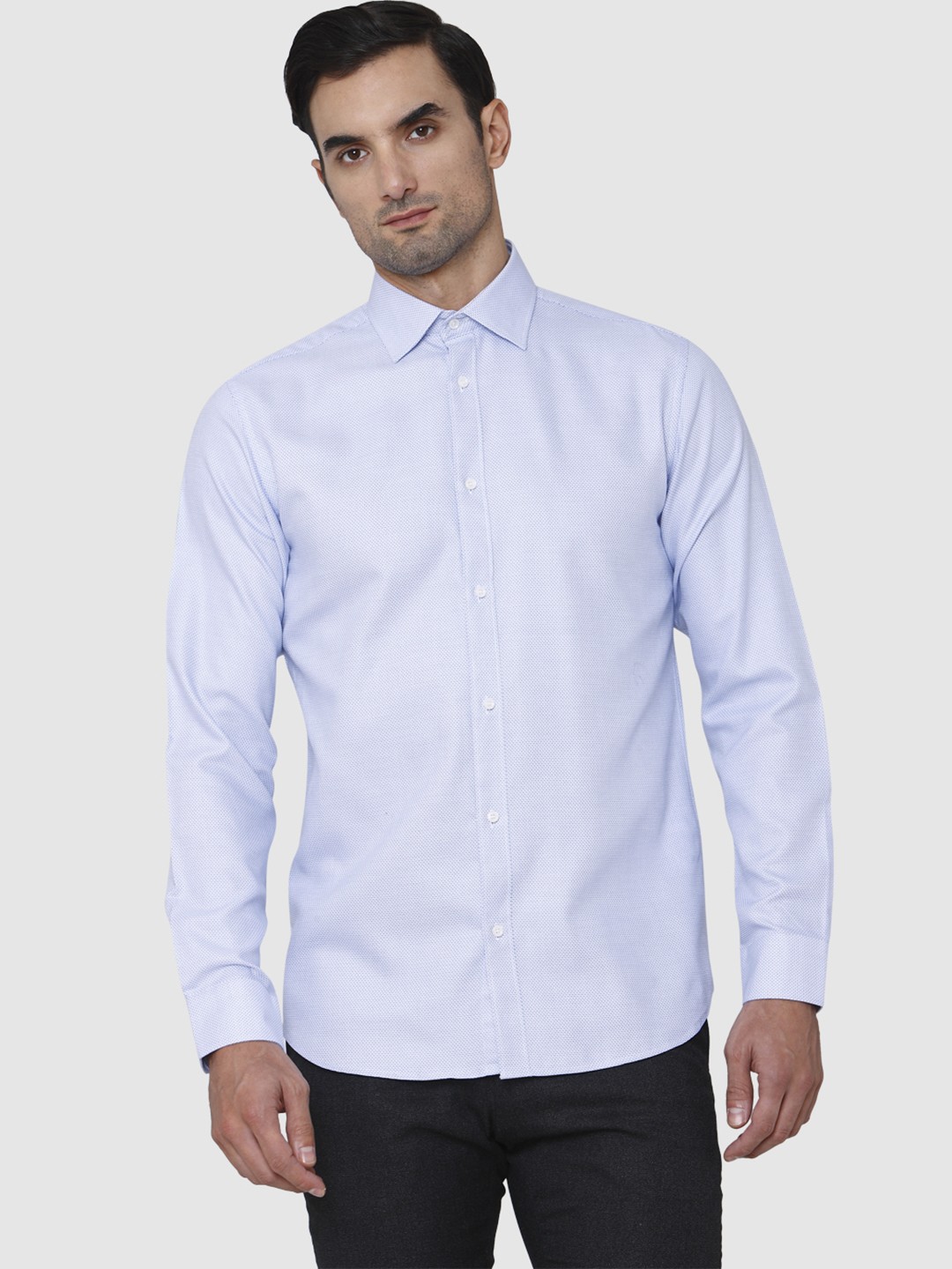

SELECTED Men Blue Regular Fit Self Design Opaque Casual Shirt