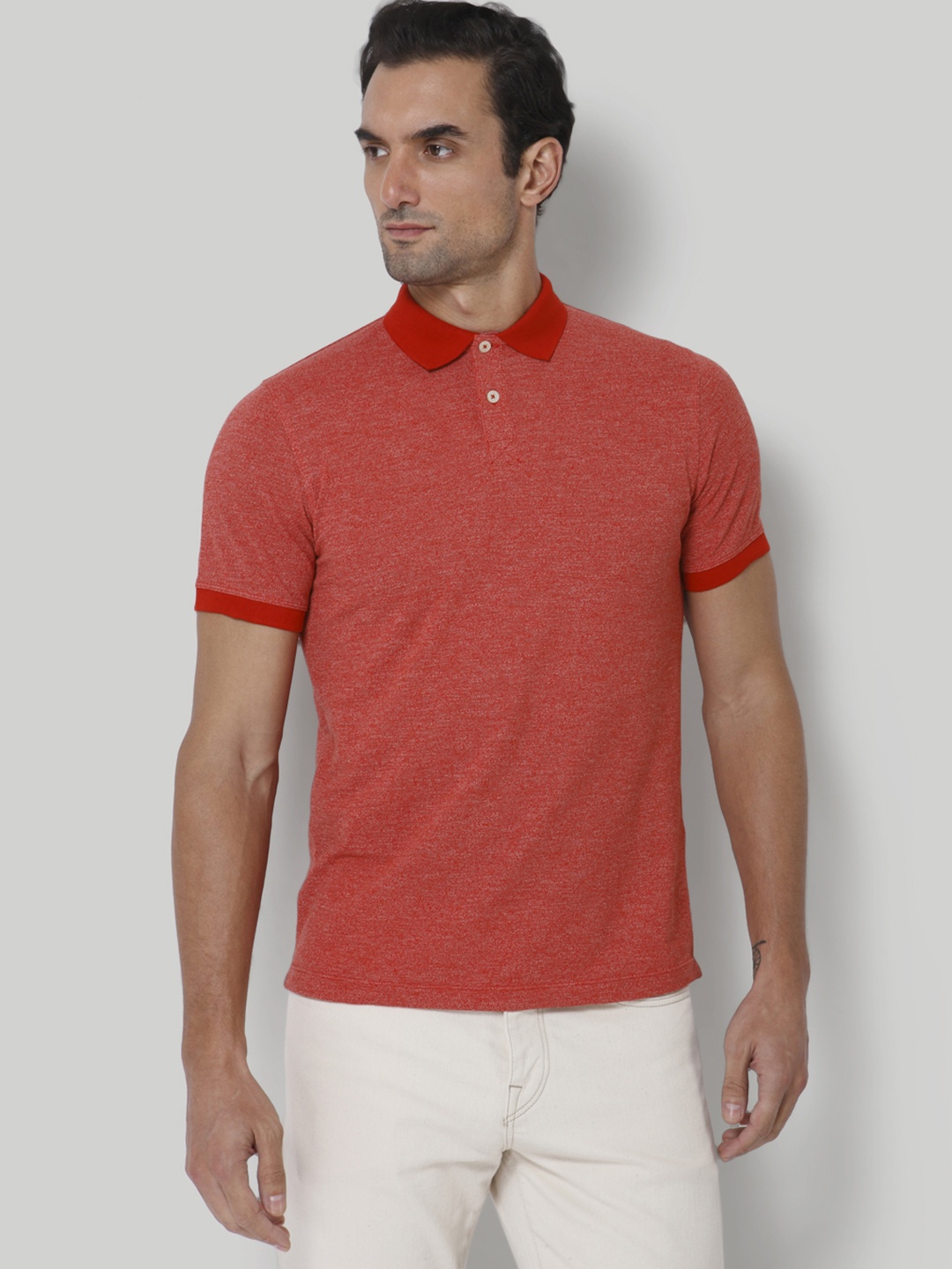 

SELECTED Men Orange Solid Polo Collar T-shirt