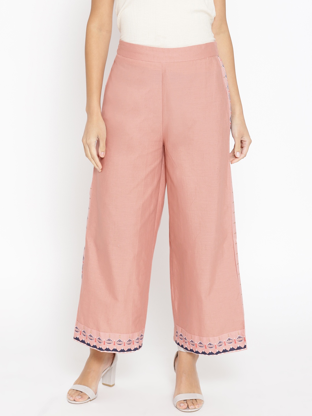 

W Women Pink Straight Fit Solid Regular Trousers