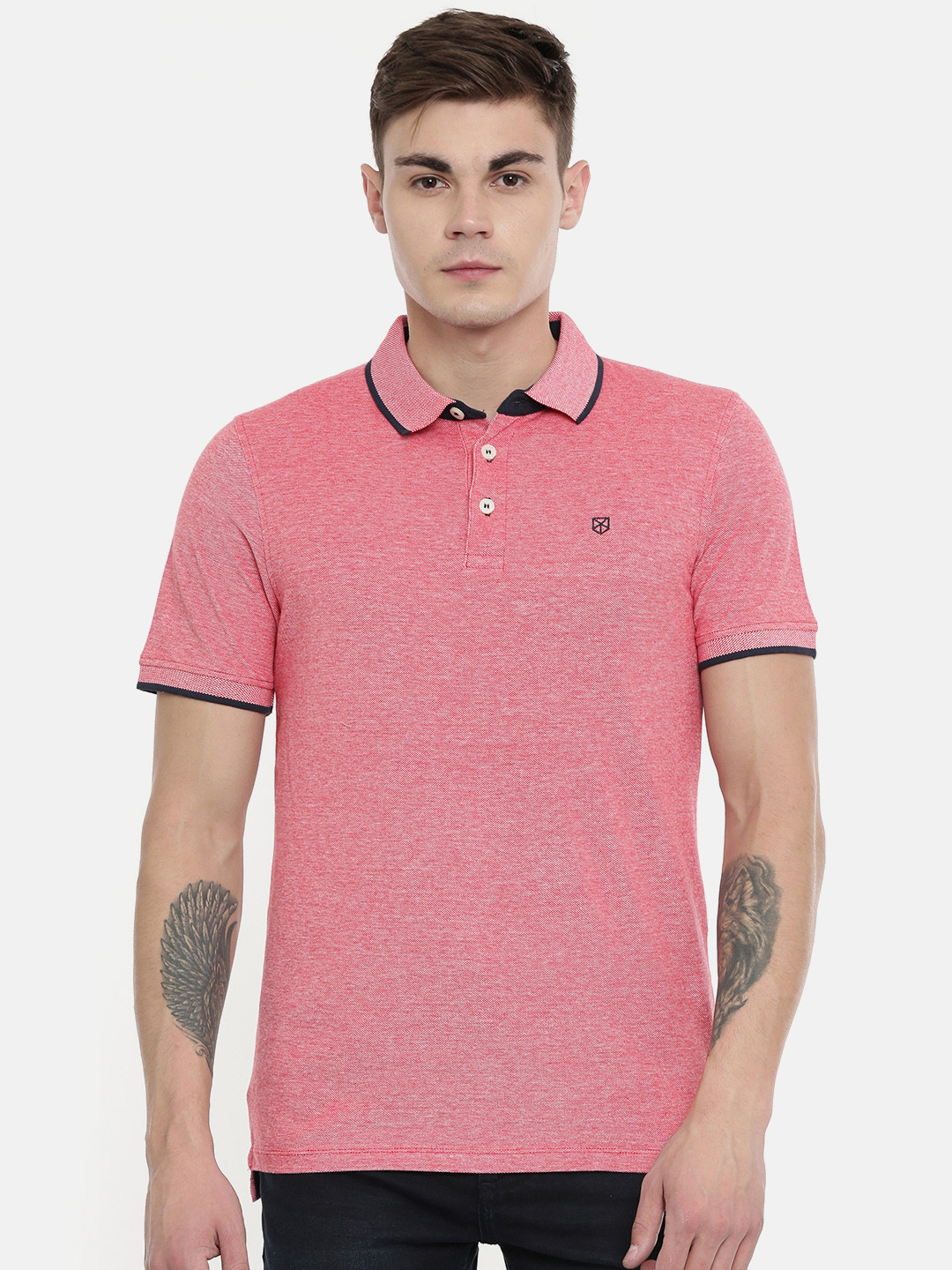 

Jack Jones Men Pink Solid Polo Collar Pure Cotton T-shirt