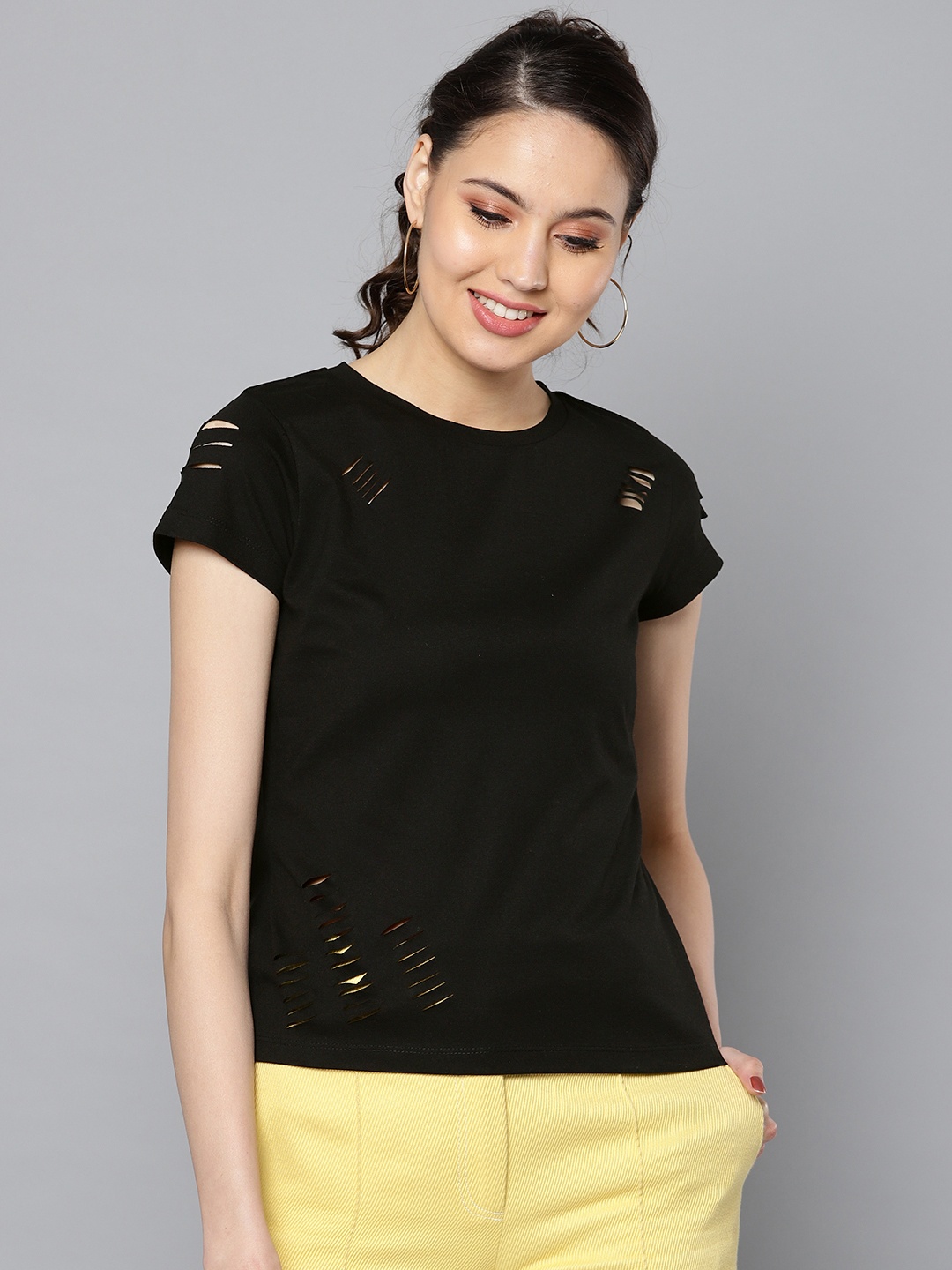 

STREET 9 Women Black Solid T-shirt