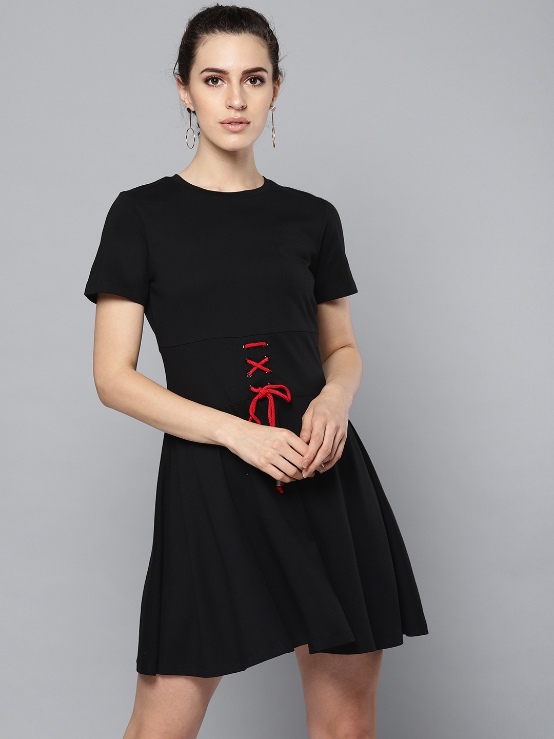 

STREET 9 Women Black Solid Fit and Flare Dress