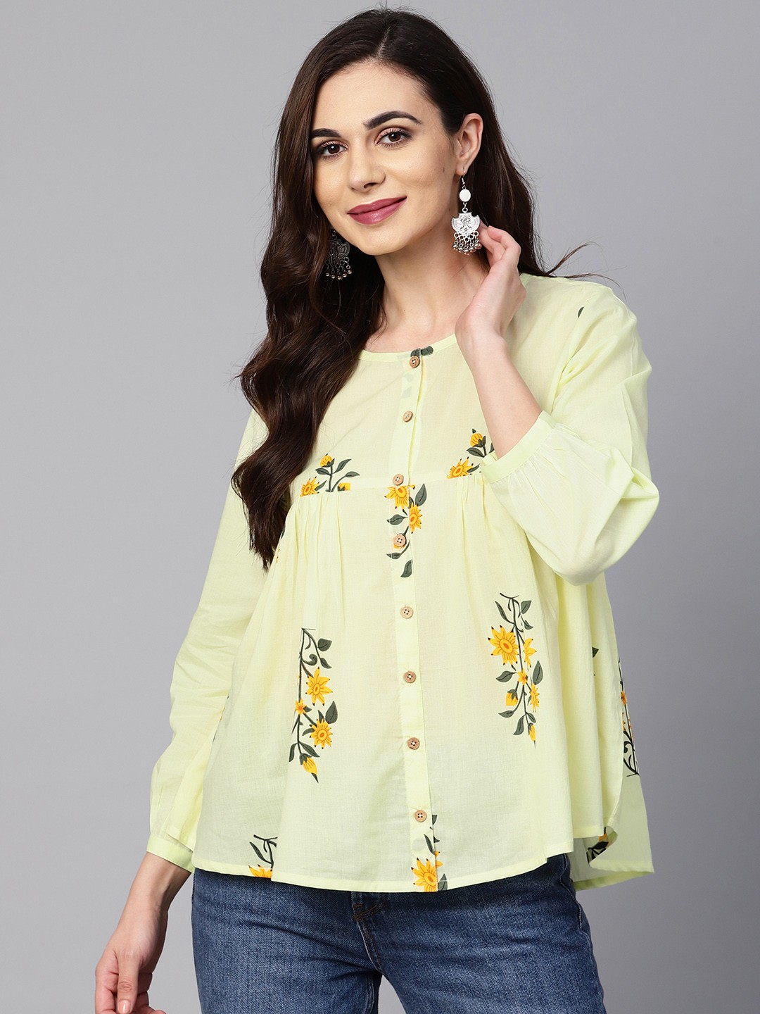 

Nayo Yellow & Orange Printed A-Line Tunic