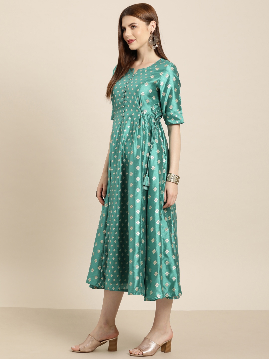 

all about you Women Woven Design Turquoise Blue A-Line Ethnic Dress
