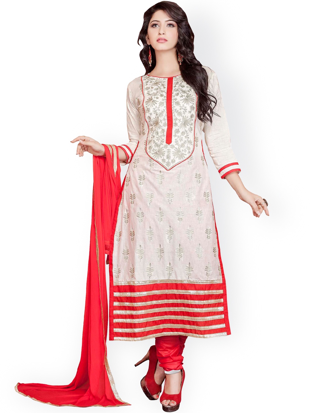 

Blissta White Embroidered Cotton Unstitched Dress Material