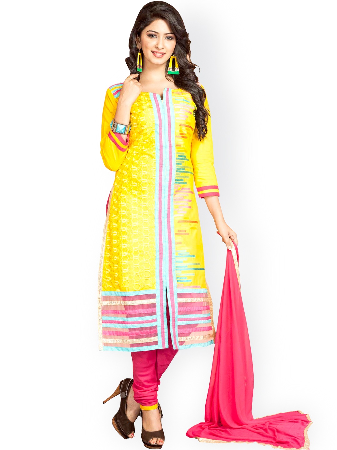 

Blissta Yellow Embroidered Cotton Unstitched Dress Material