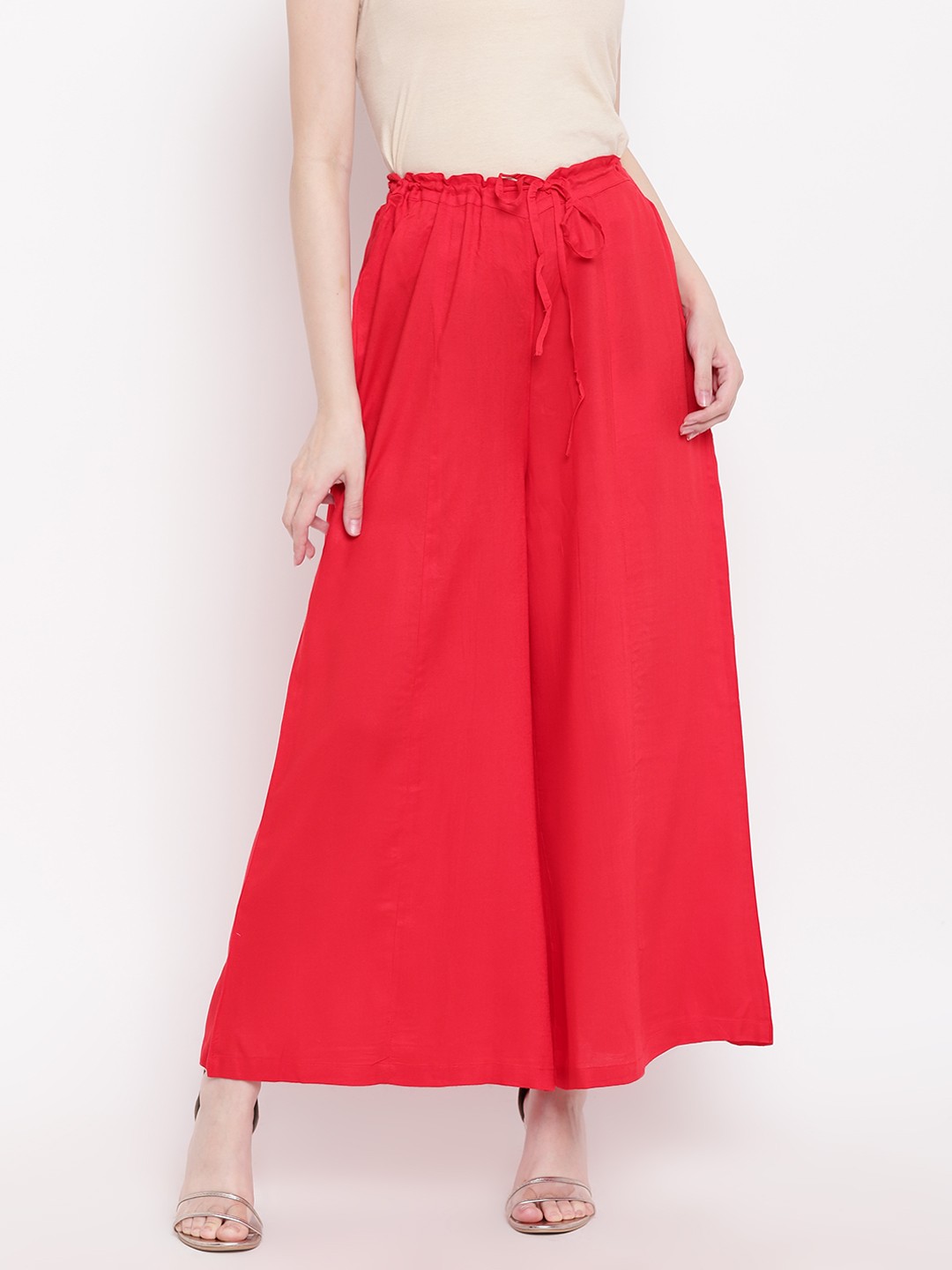 

Ayaany Women Red Flared Solid Palazzos
