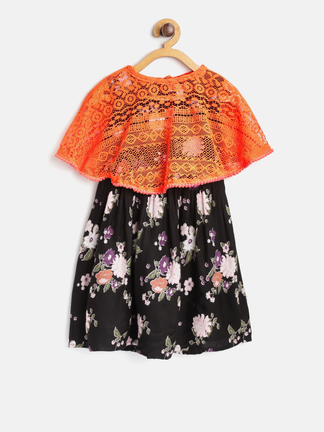 

Bella Moda Girls Black & Orange Printed Fit & Flare Dress