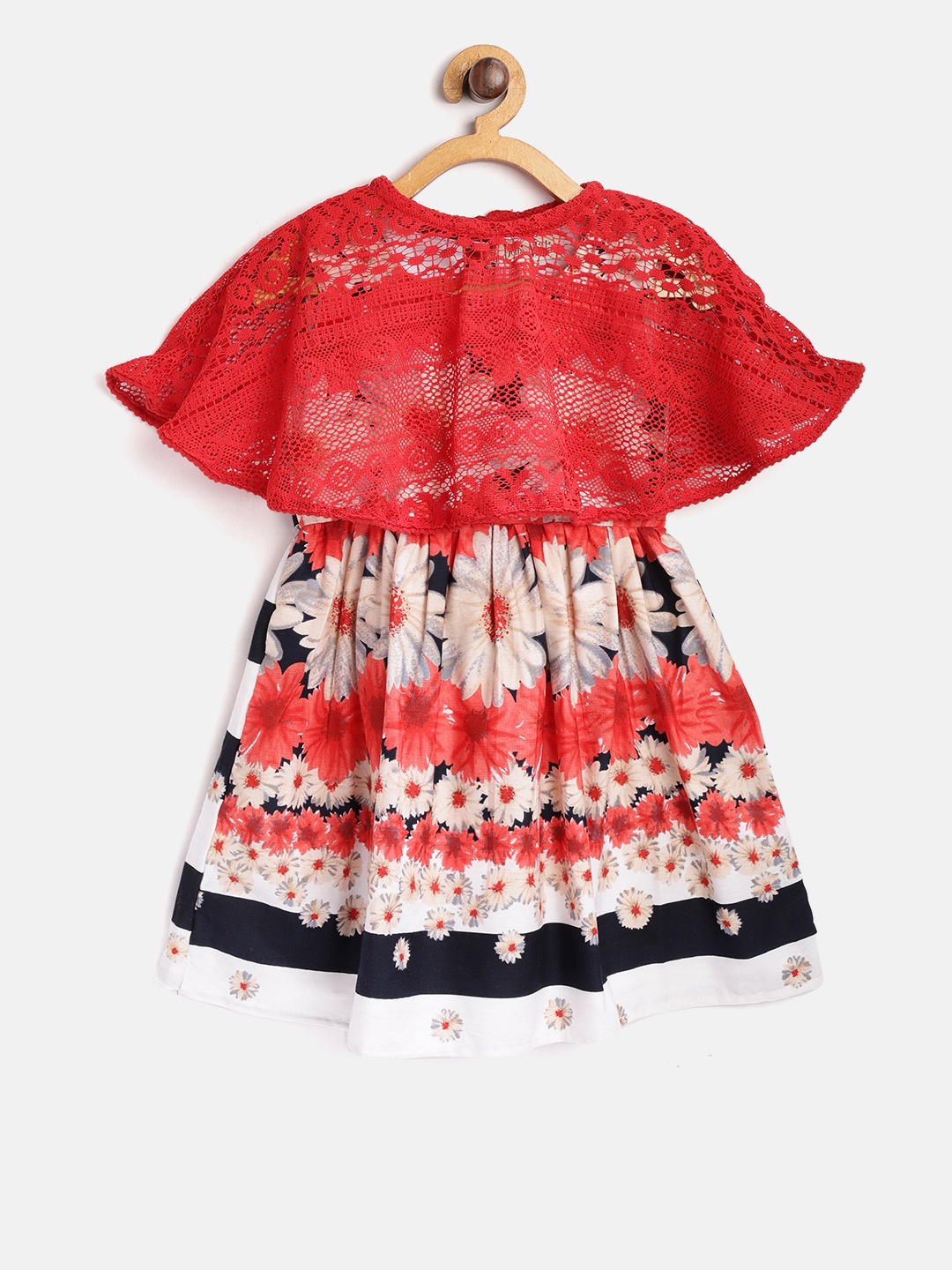 

Bella Moda Girls Coral Red & Beige Printed Fit & Flare Dress