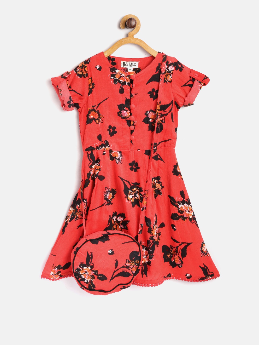 

Bella Moda Girls Red & Black Printed Fit & Flare Dress