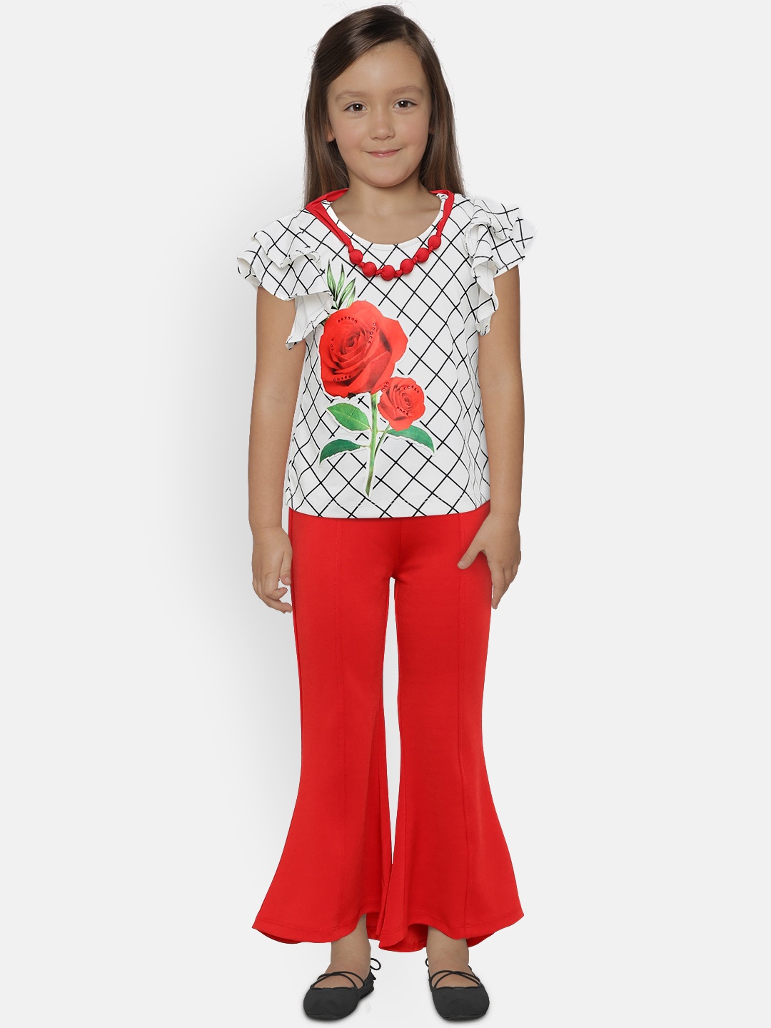 

Peppermint Girls White & Red Printed Top with Trousers