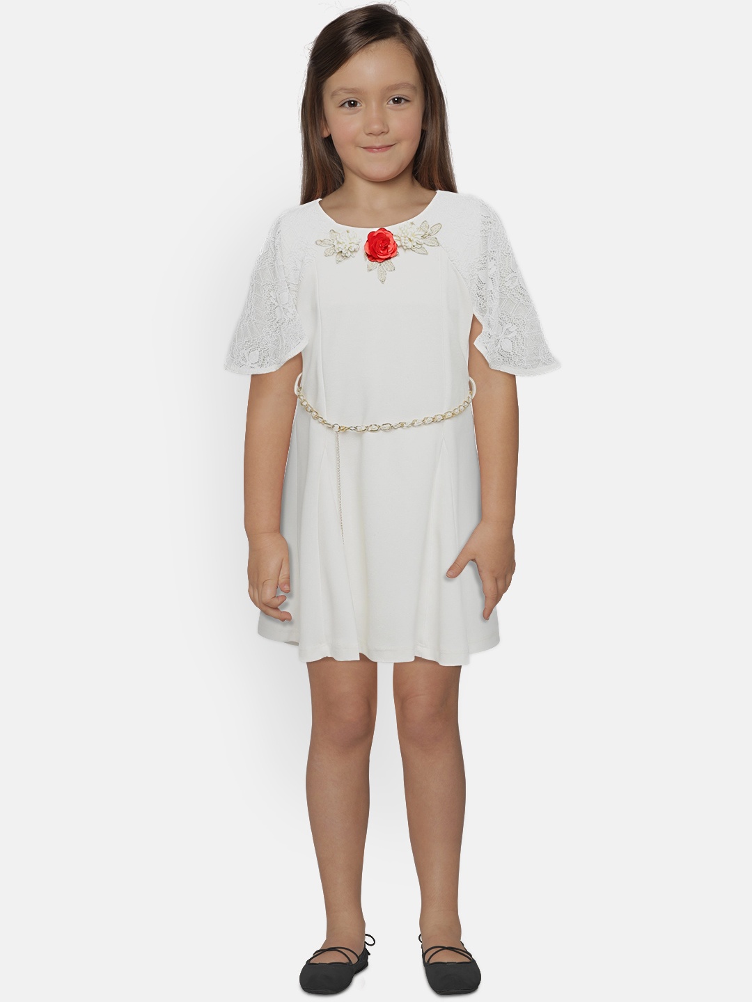 

Peppermint Girls Off-White Embellished A-Line Dress